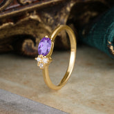 Romantic Amethyst Oval Ring with Side Stones for Women